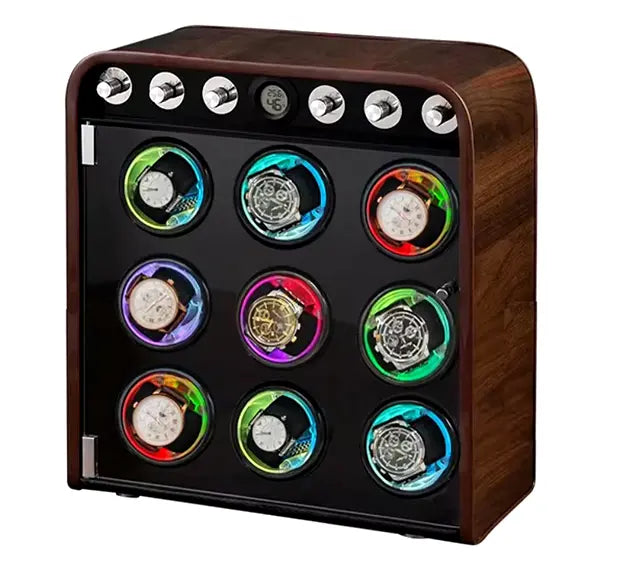 Remontoir Montre Bois Marron Vintage 9 Places