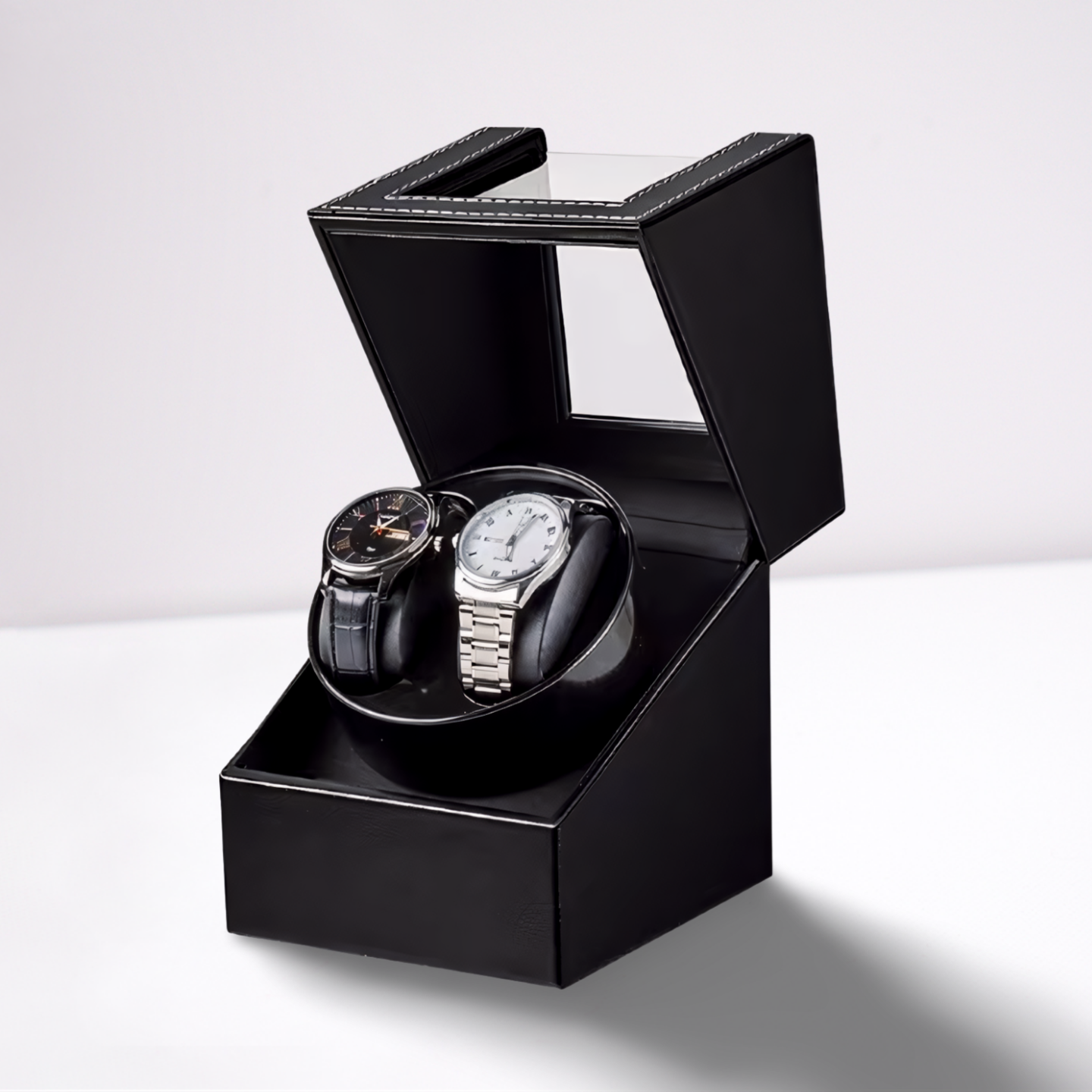 Remontoir Cuir Double Montres Nuit Noir Silencieux