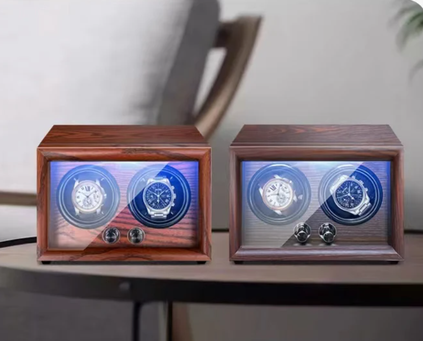 Remontoir Montre Automatique Bois Massif Vitrine LED