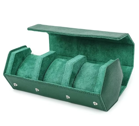 Étui Montre Cuir Vert Émeraude 3 Places Voyage
