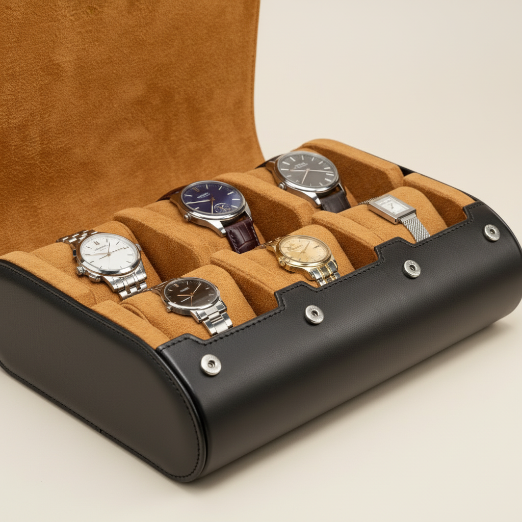 Étui Montre Cuir Noir 6 Places Nomadica