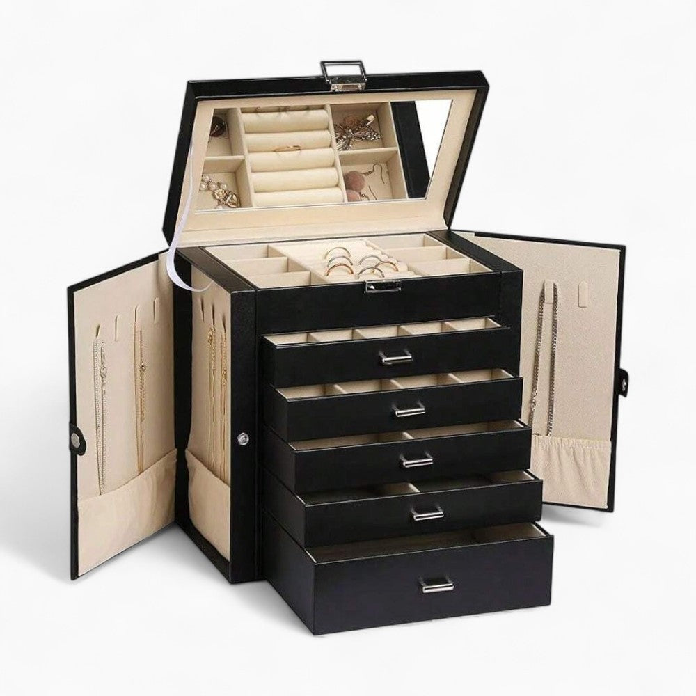 Boîte Bijoux Simili Cuir 5 Tiroirs Velours