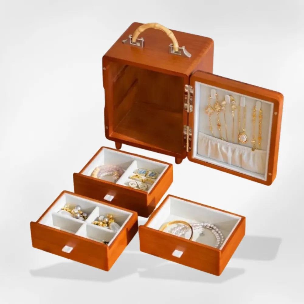 Boîte Bijoux Bois Rustique Tiroirs Panneau Colliers