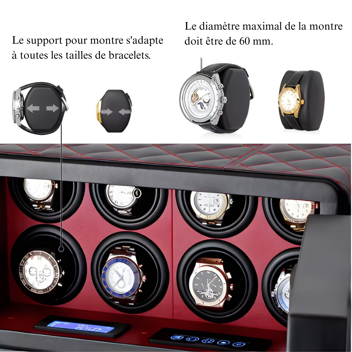Coffre Fort Montres 8 Remontoirs Cuir Noir