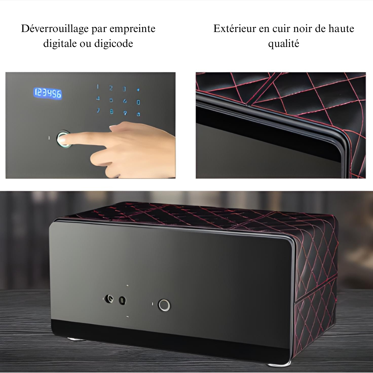 Coffre Fort Montres 8 Remontoirs Cuir Noir