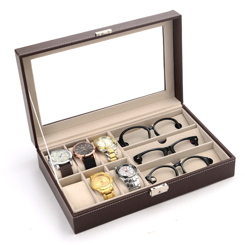 Coffre Fort Montre Bois Cuir 6 Places 3 Lunettes