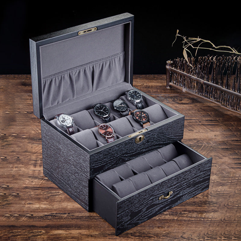Coffre Fort Montre Chene Noir 20 Places Velours