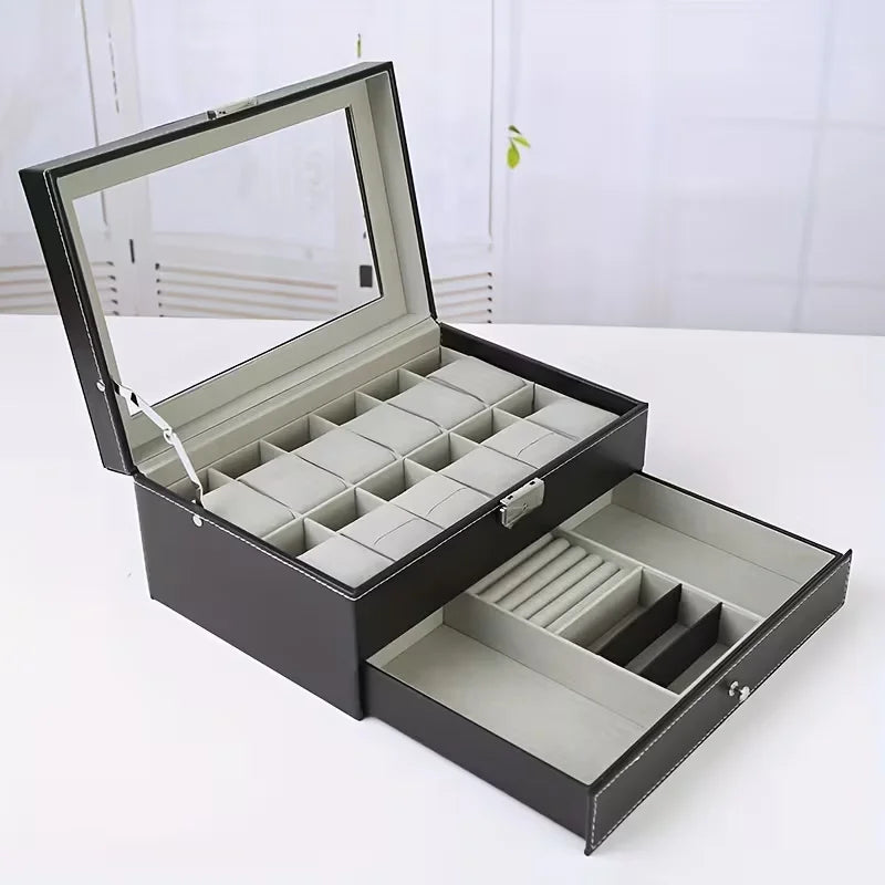 Coffret Montres Cuir Velours 12 Places Verrouillable Vitrine