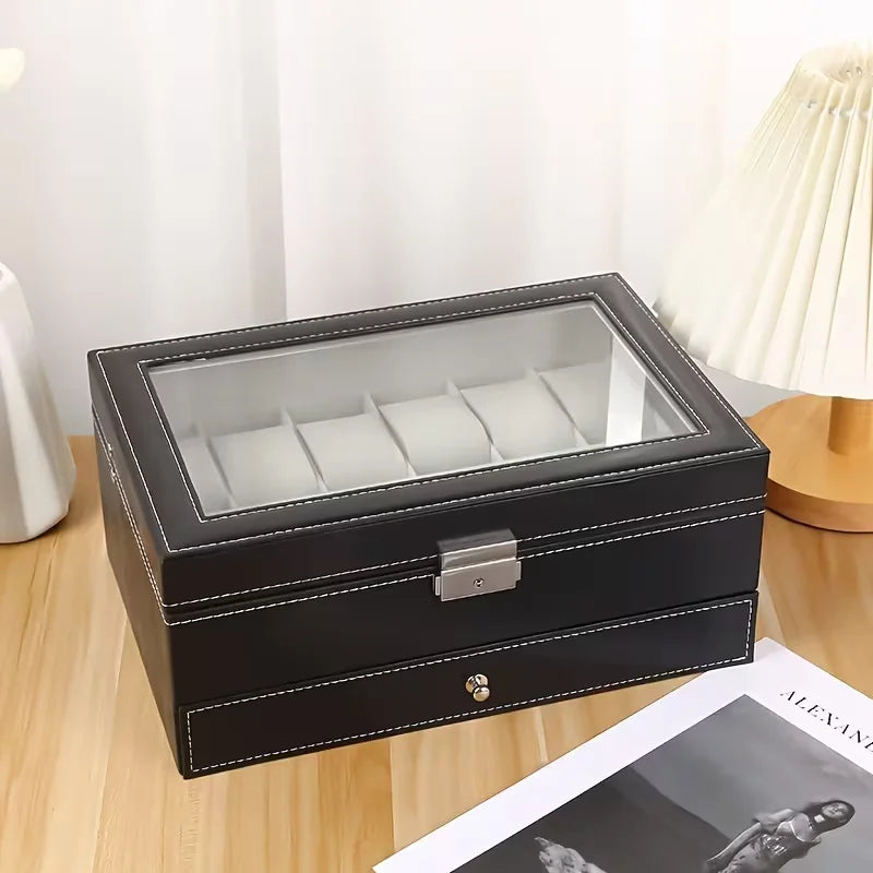 Coffret Montres Cuir Velours 12 Places Verrouillable Vitrine