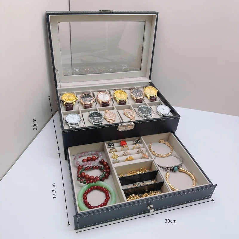 Coffret Montres Cuir Velours 12 Places Verrouillable Vitrine