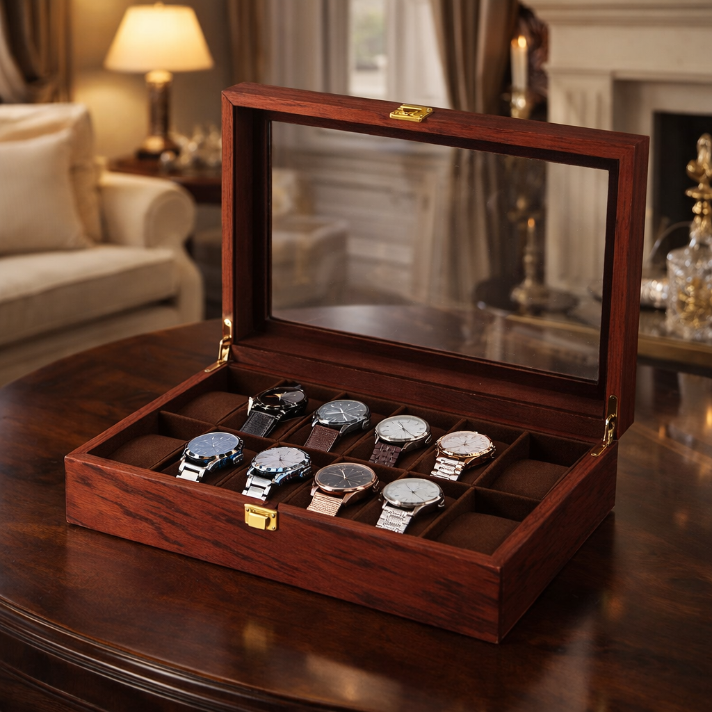 Coffret Bois 12 Montres Bois de Rose Rétro