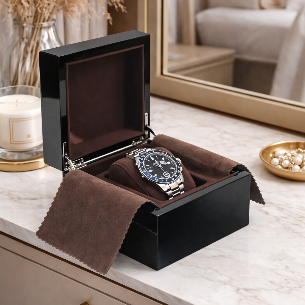 Boîte Bijoux Bois Laqué Noir Carré Premium