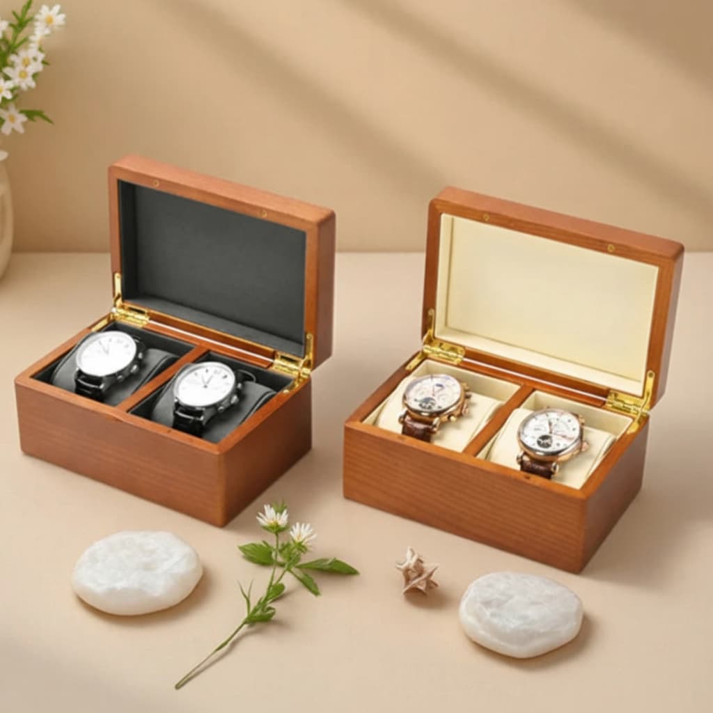 Coffret Bois Massif Montres 1 ou 2 Places Microfibre