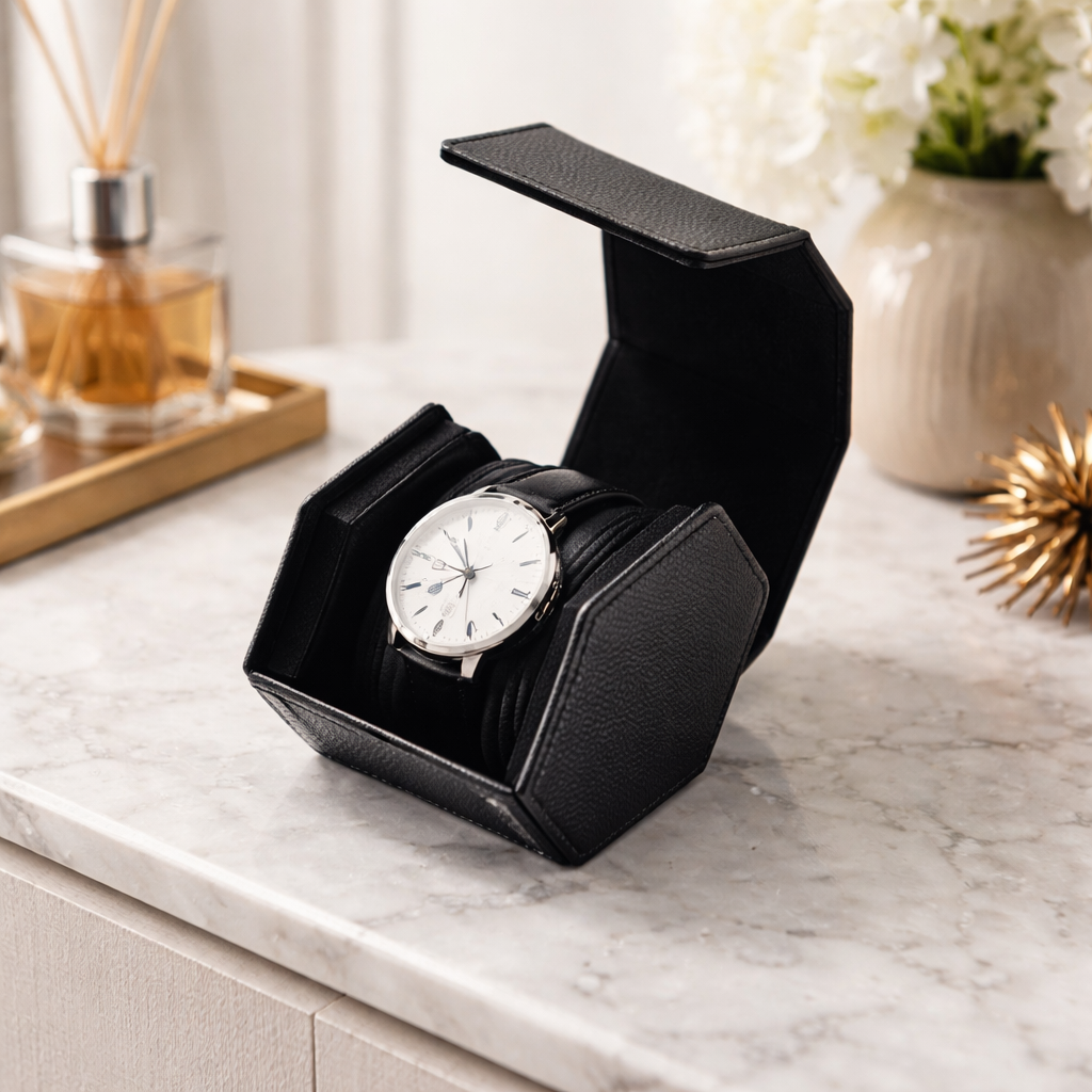 Coffret Montre Bois Laqué Piano 2 Emplacements