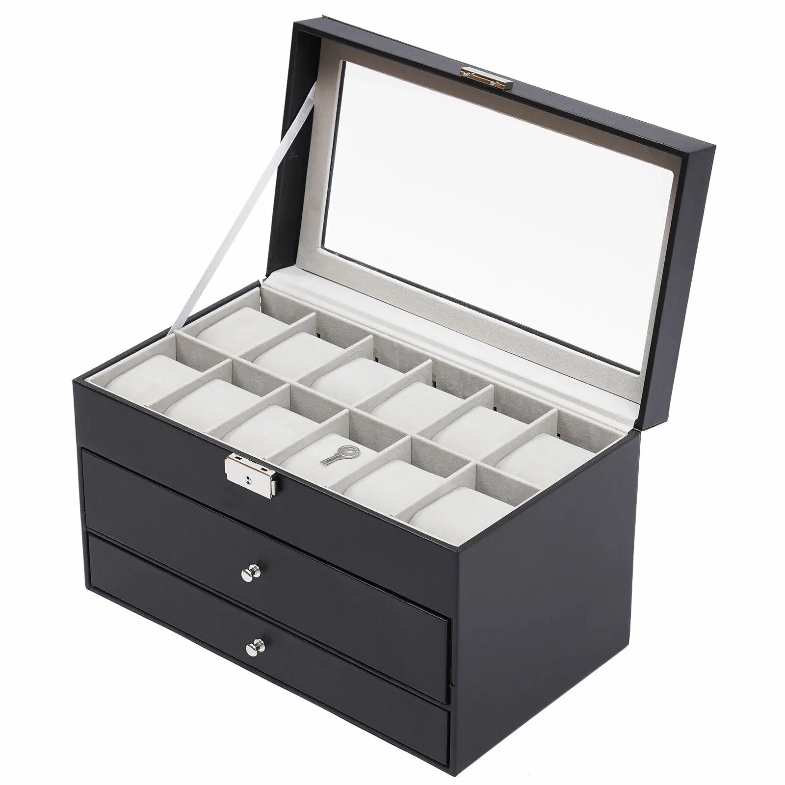 Coffret Montres Cuir Bijoux Lunettes 3 Niveaux