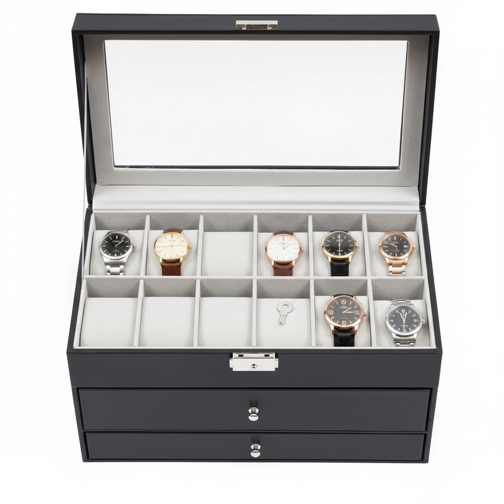 Coffret Montres Cuir Bijoux Lunettes 3 Niveaux