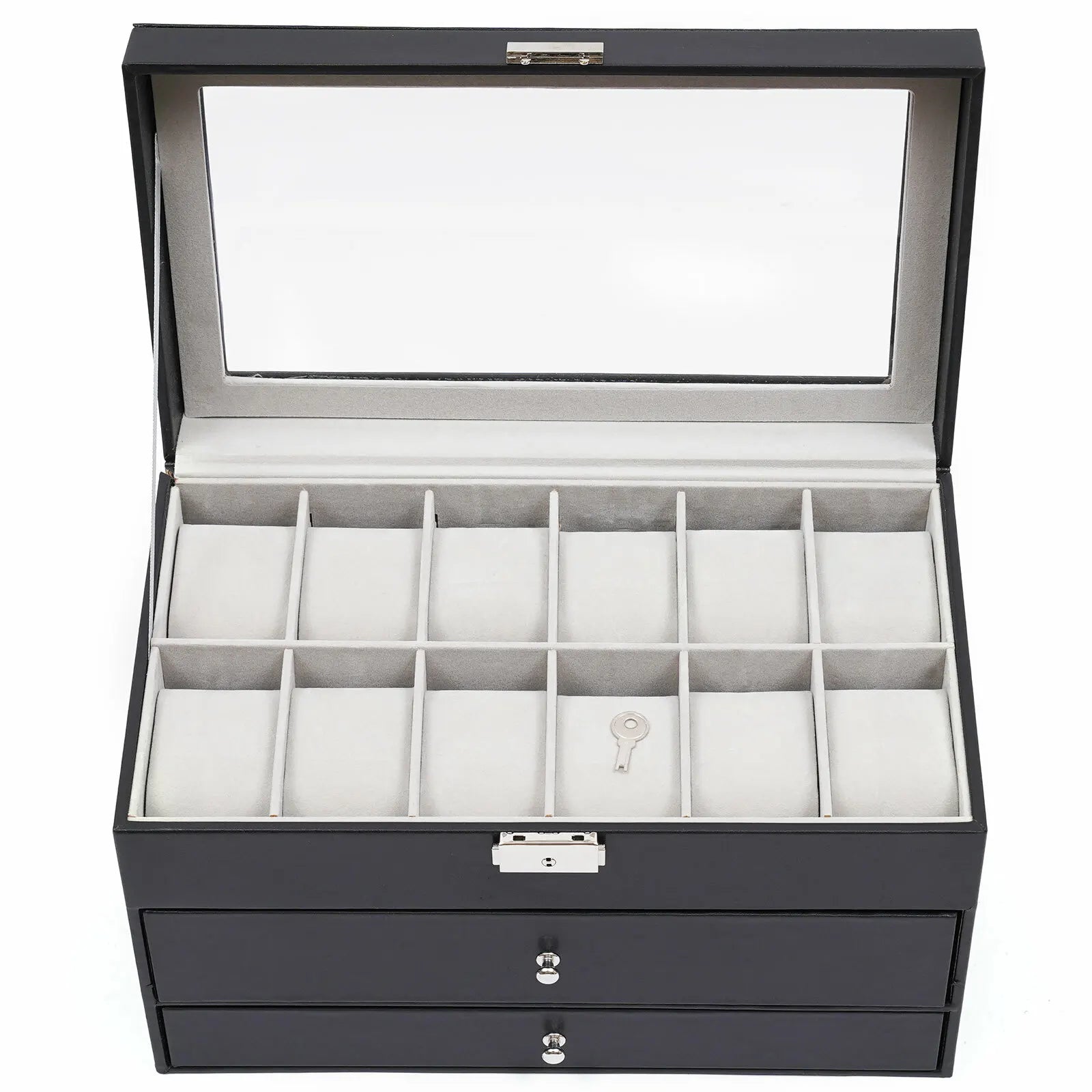 Coffret Montres Cuir Bijoux Lunettes 3 Niveaux