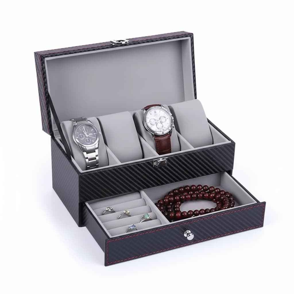 Coffret Montres Cuir Double Niveau 4 Emplacements