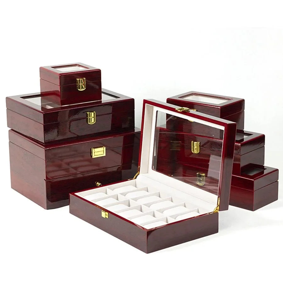 Coffret Bois Rouge 12 Montres Écologique Vitrine