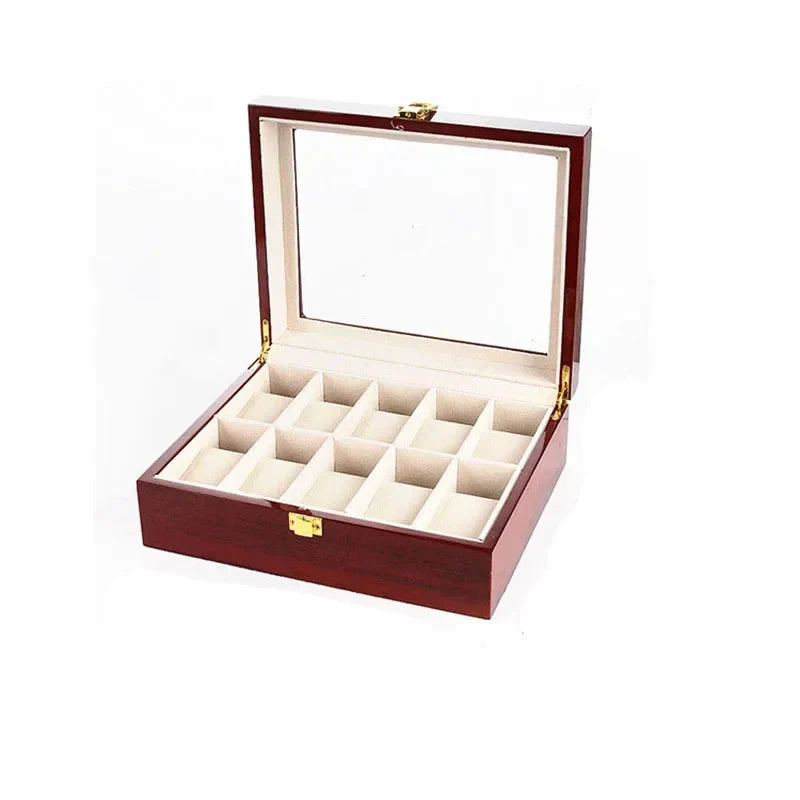 Coffret Bois Rouge 12 Montres Écologique Vitrine