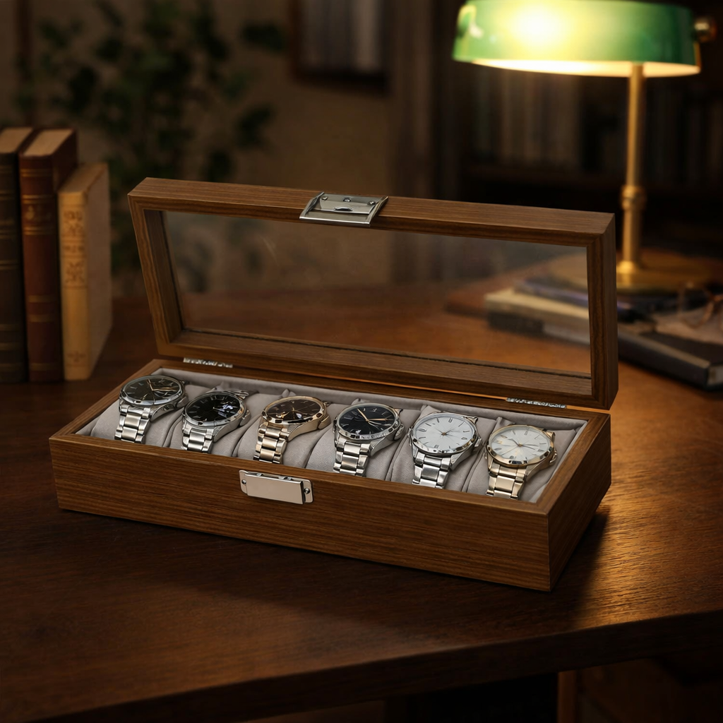 Coffret Montre Bois Noyer 6 Places
