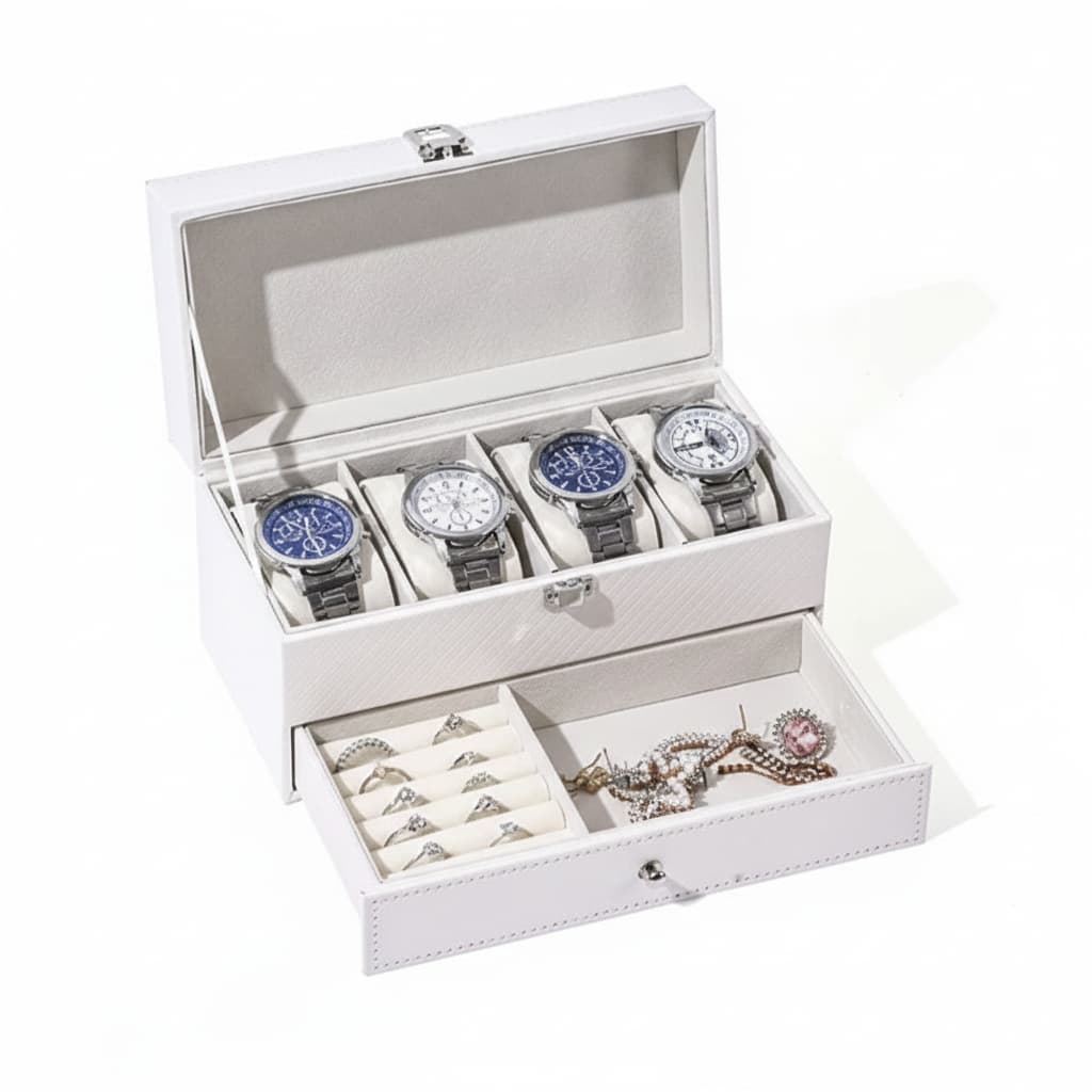 Coffret Montres Cuir Verrouillable 2 Niveaux Tiroir