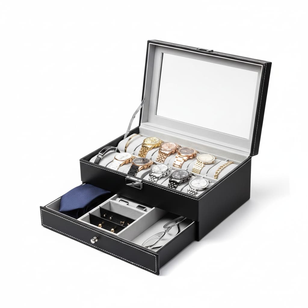 Coffret Montres Cuir Velours 12 Places Verrouillable Vitrine