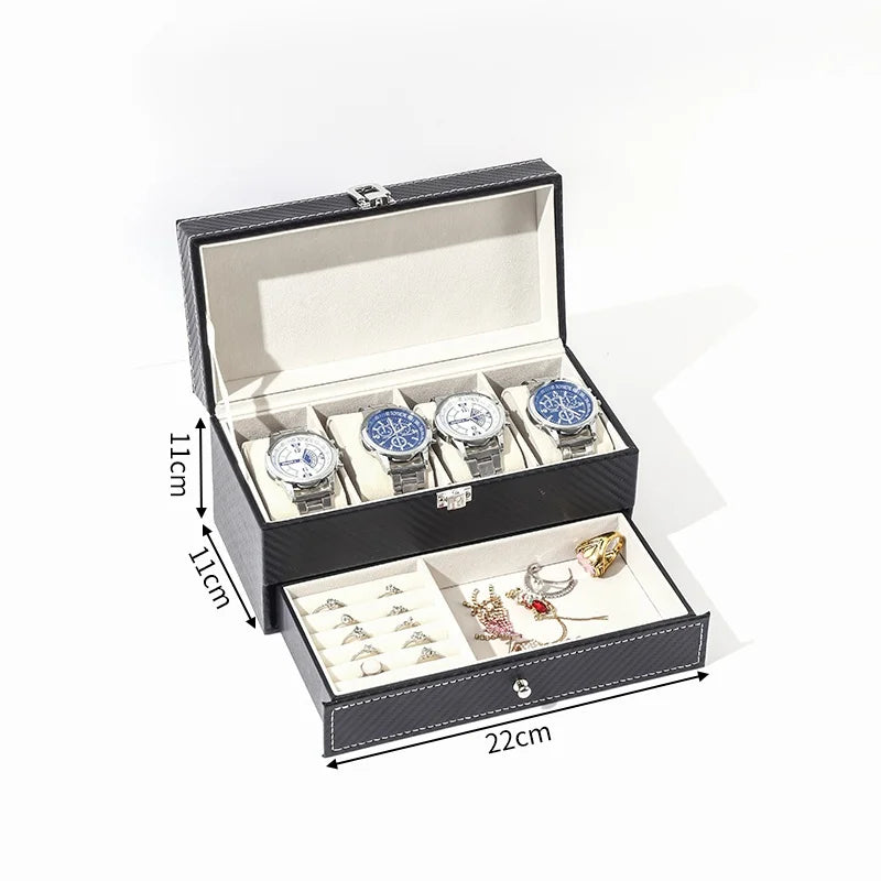 Coffret Montres Cuir Verrouillable 2 Niveaux Tiroir