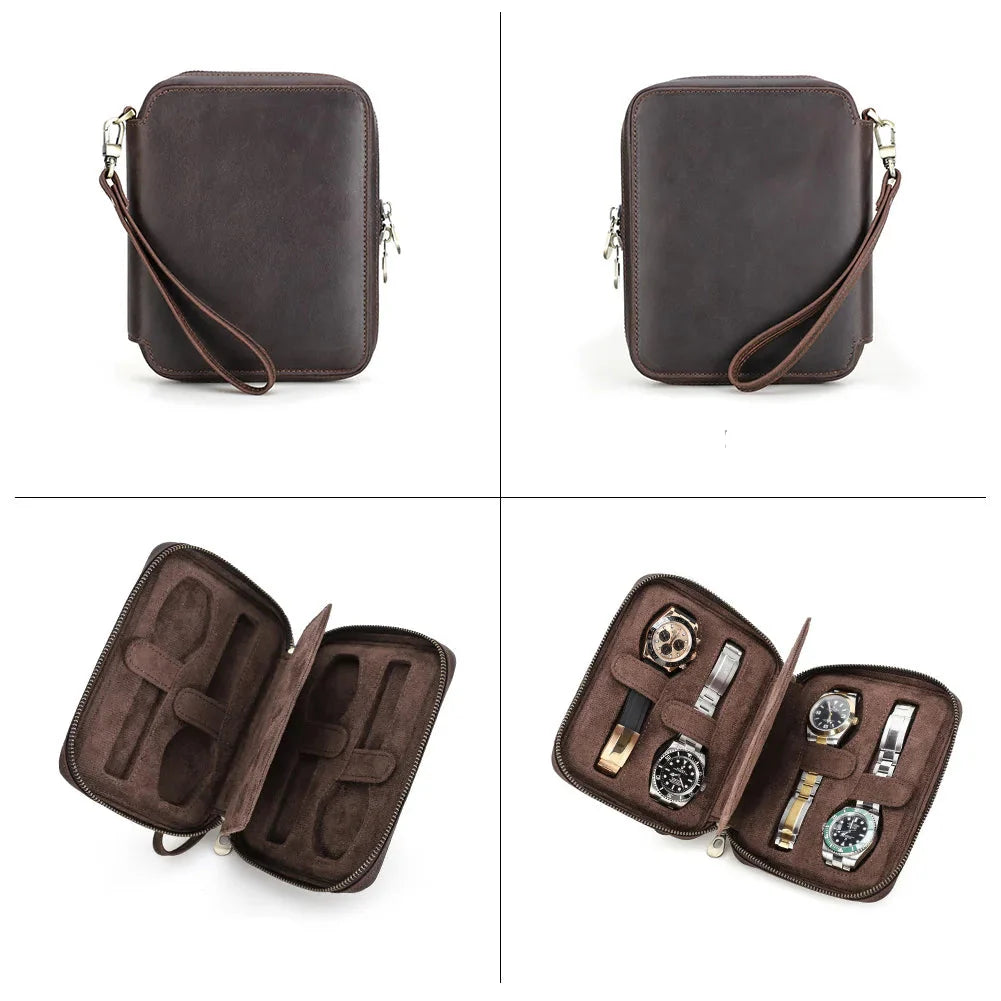 Coffret Montre Cuir Vintage Zippé 2 4 6 8 Places