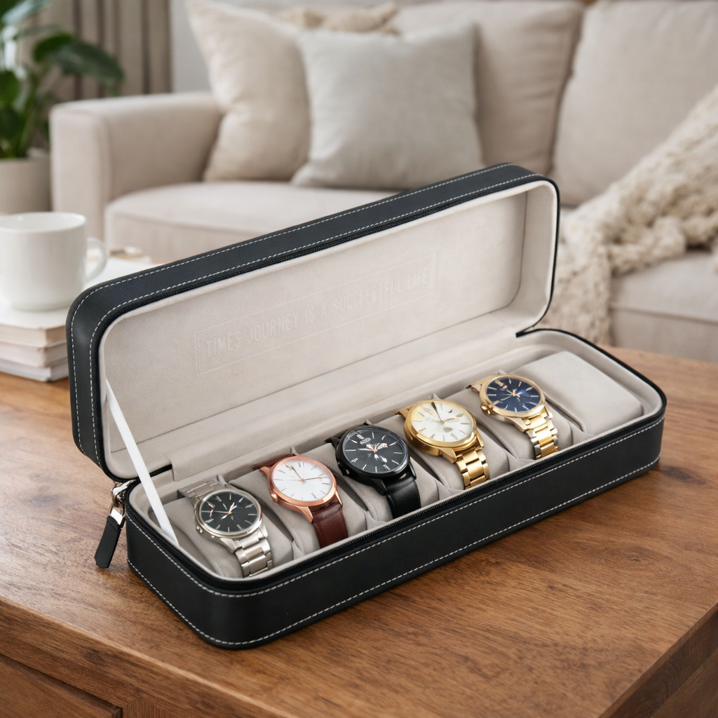 Coffret Montre Cuir Zippé Multi-Places