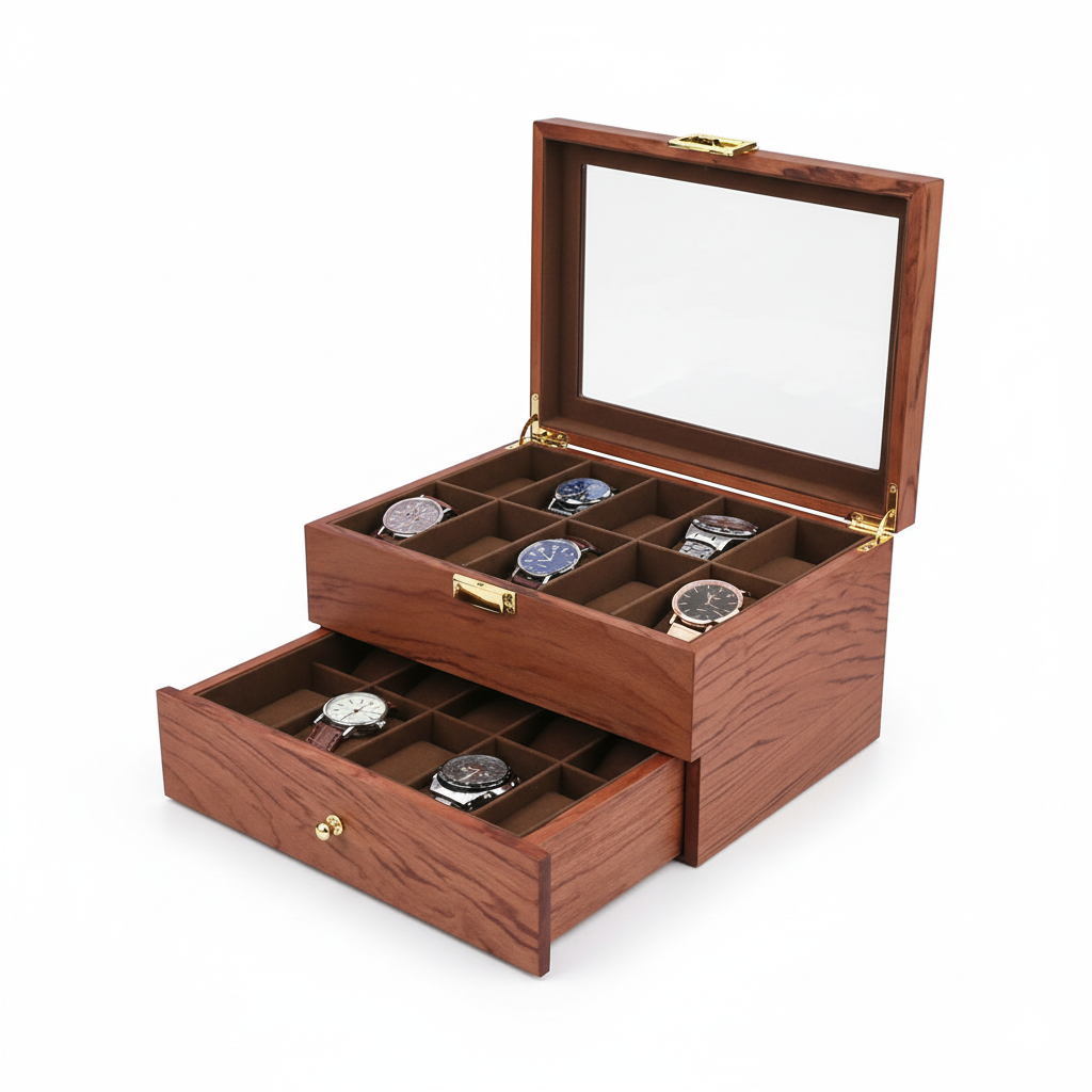 Coffret Bois 20 Montres Vitrine Verre Rétro