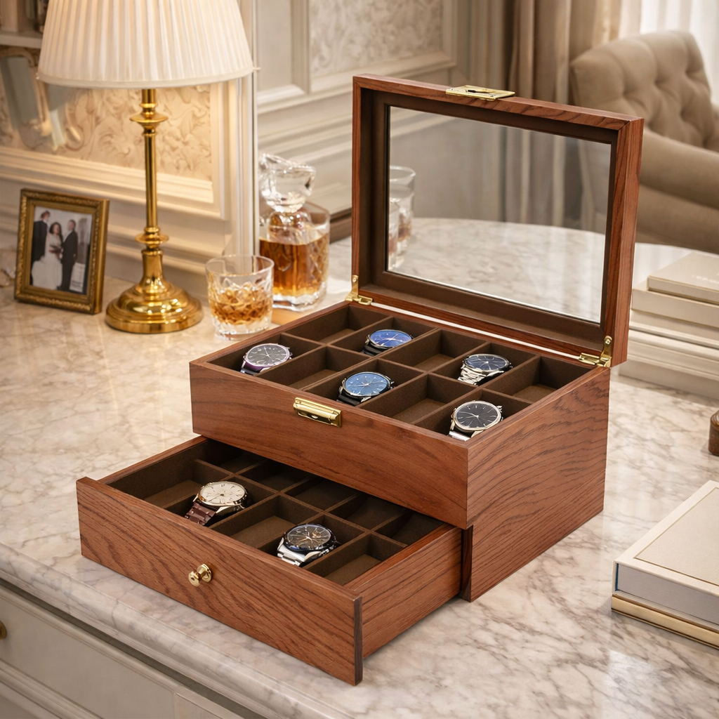 Coffret Bois 20 Montres Vitrine Verre Rétro