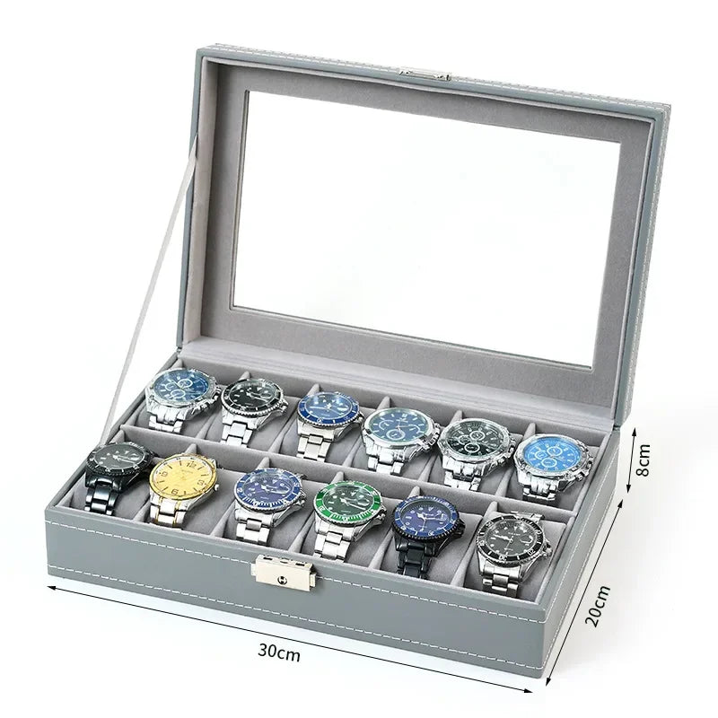 Coffret Montres Cuir Vitrine Verre 12 Emplacements