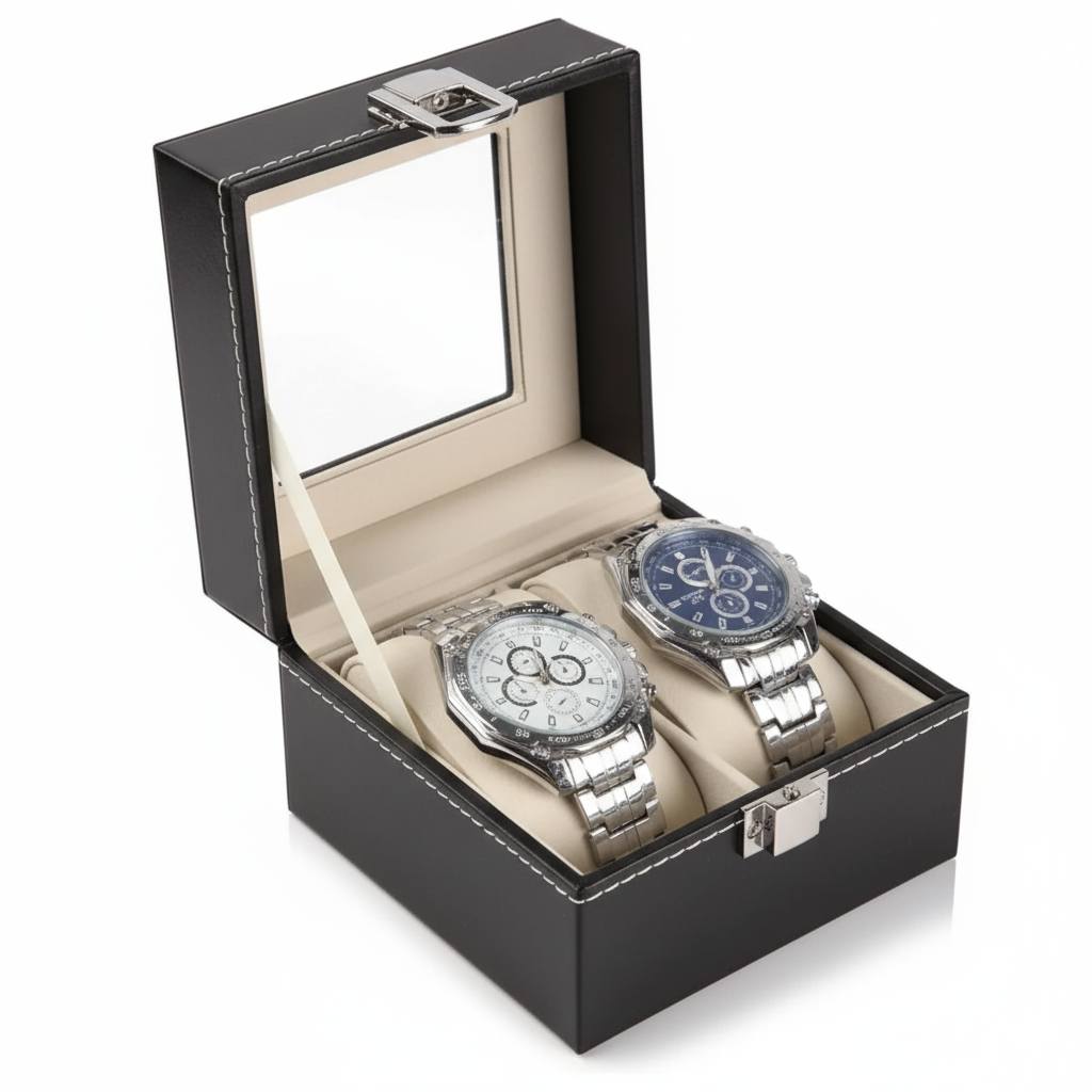 Coffret Montres Cuir Vitrine Verre 12 Emplacements