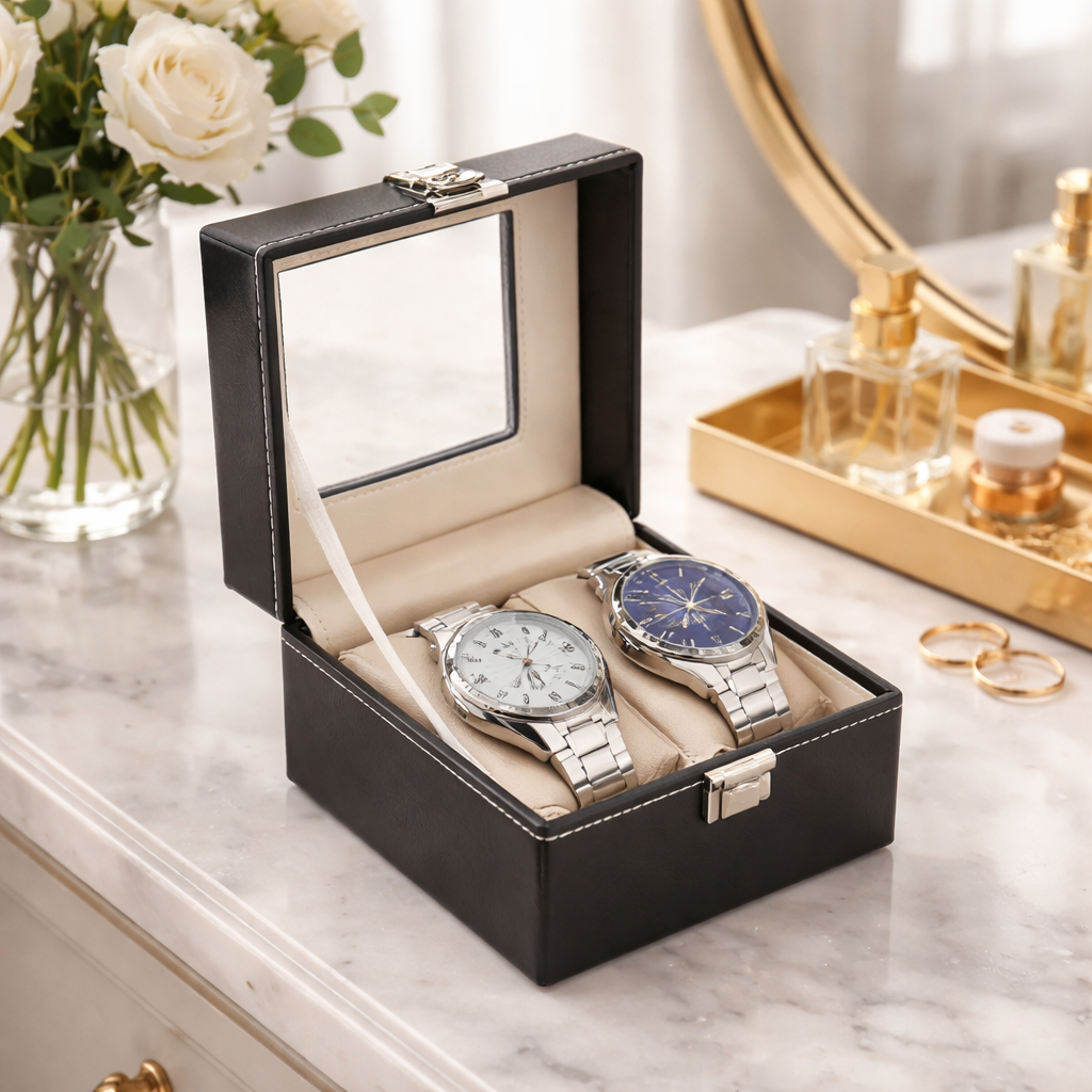 Coffret Montres Cuir Vitrine Verre 12 Emplacements