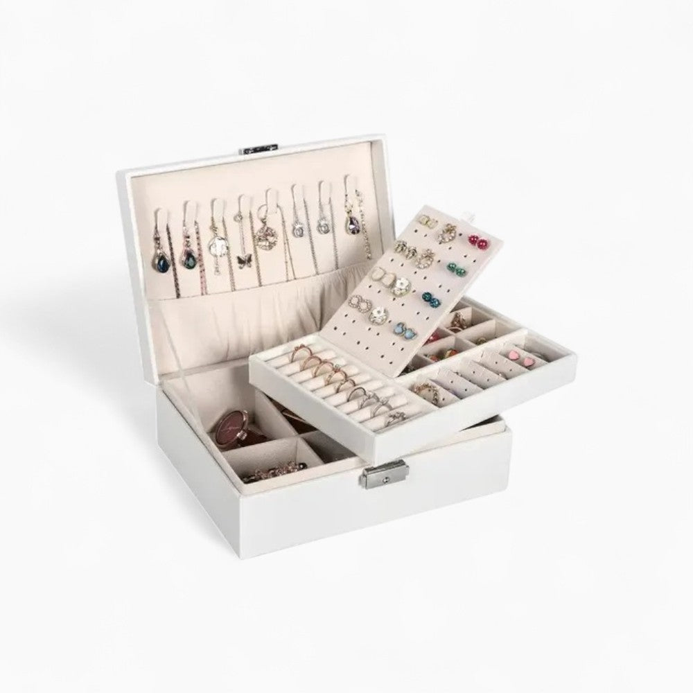 Boîte Bijoux Cuir Blanc Velours Voyage Plateau