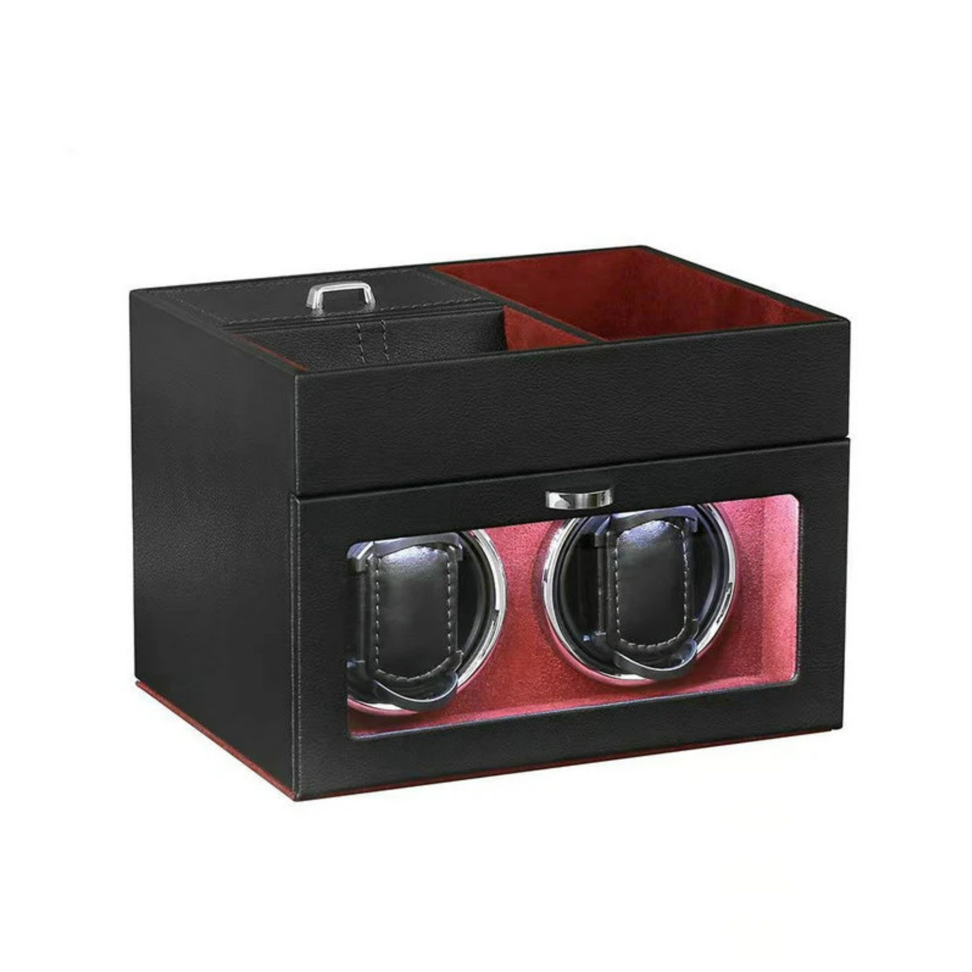 Boîte Remontoir Montre Cuir Double Vitré
