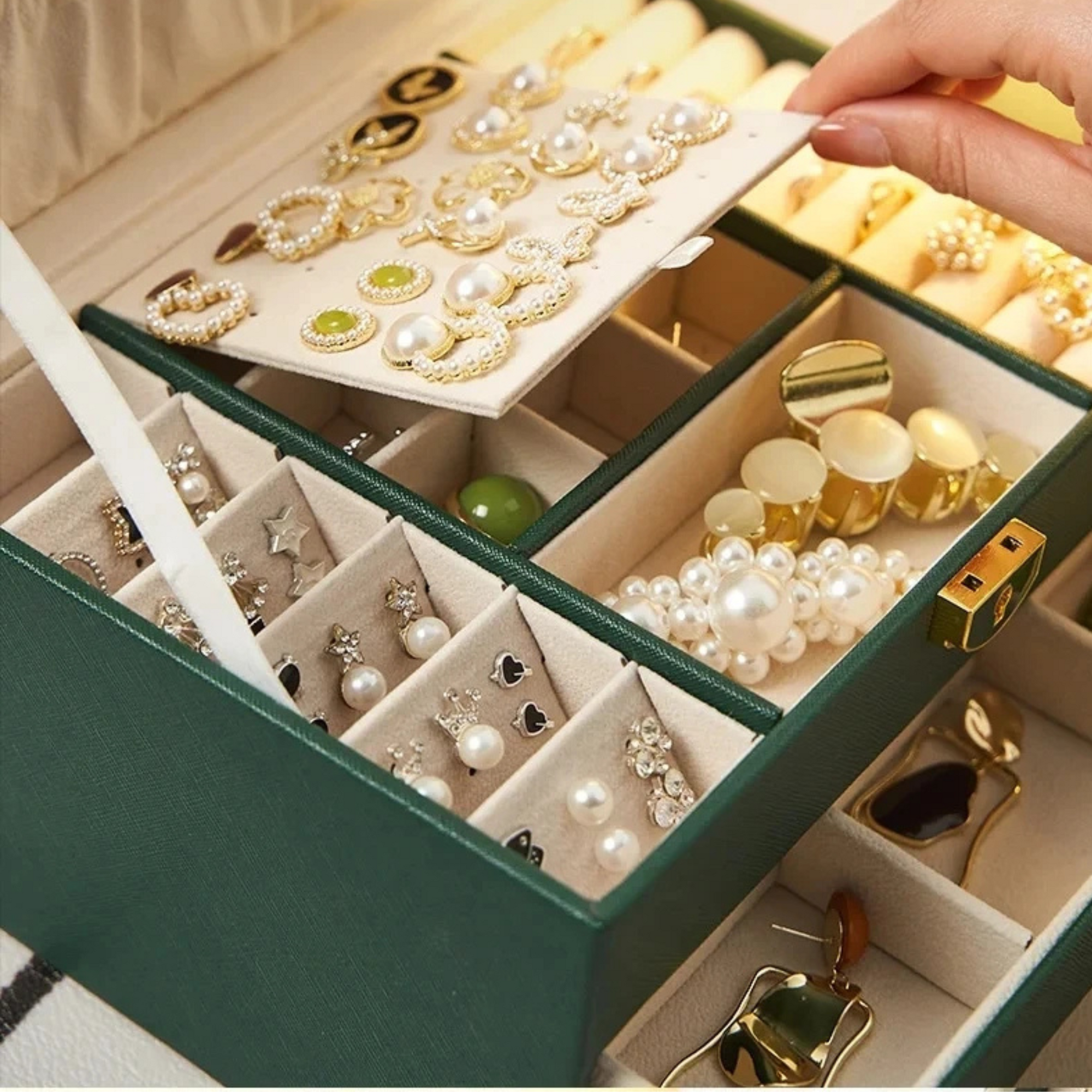 Boite Bijoux Cuir Texturé Compartiments