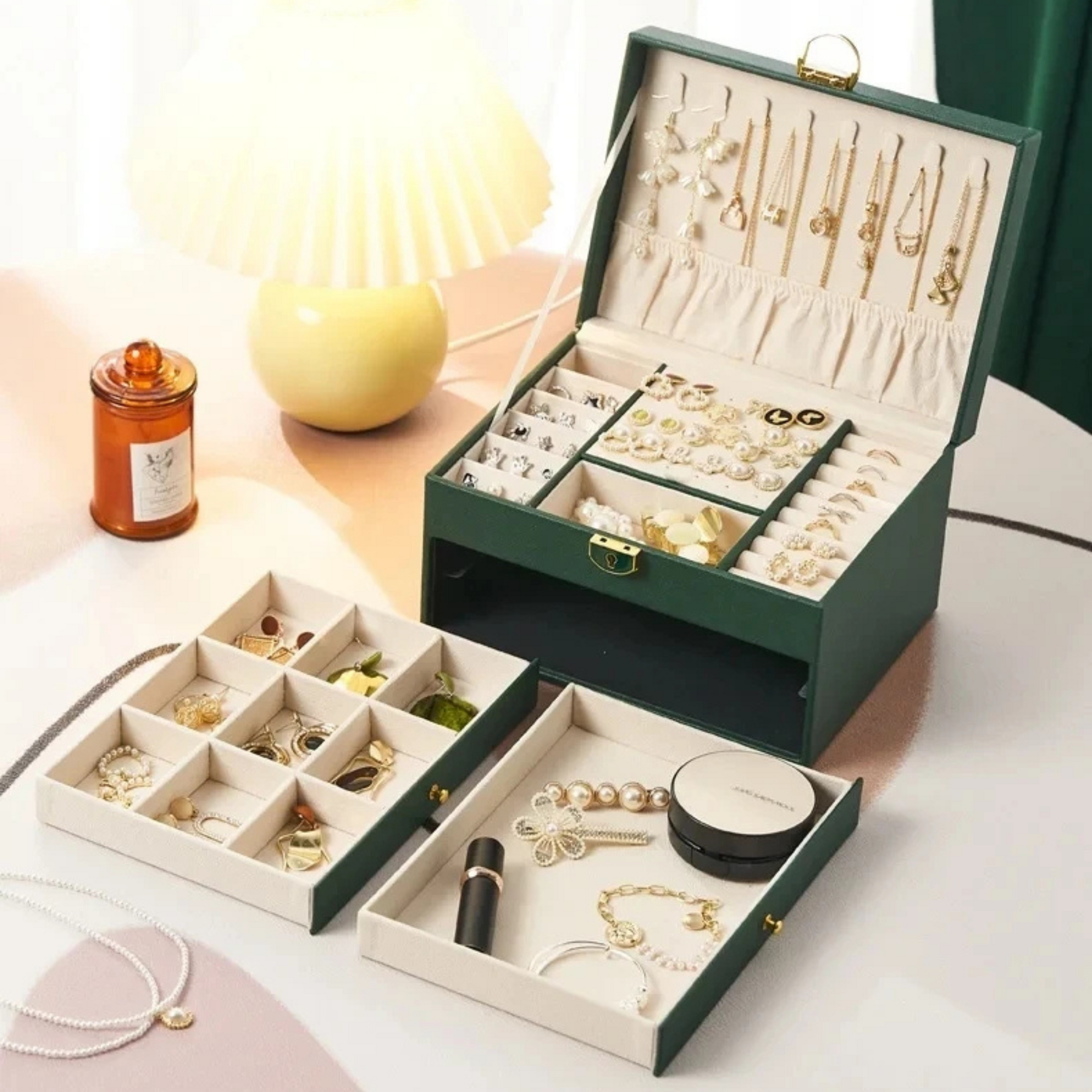 Boite Bijoux Cuir Texturé Compartiments