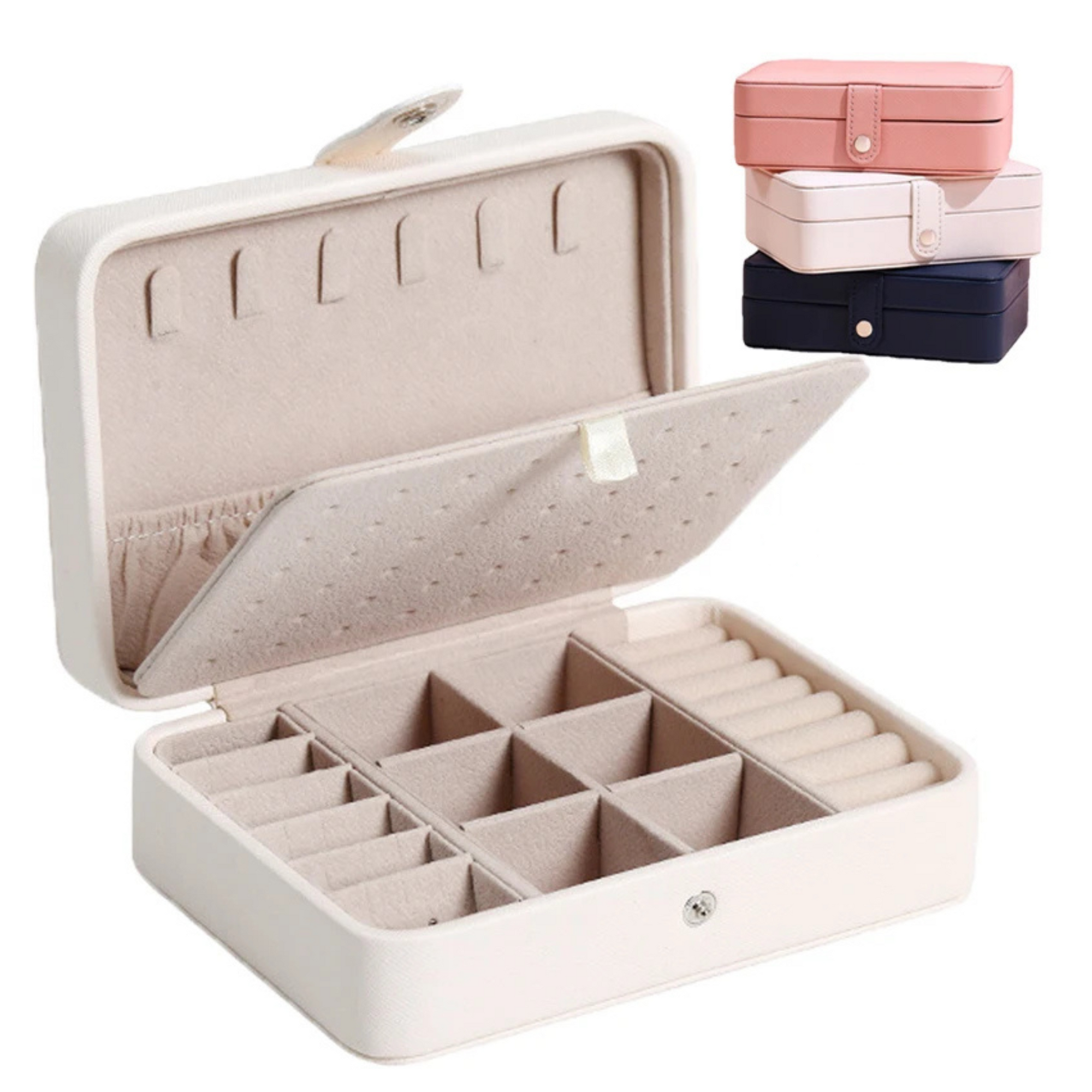 Boite Bijoux Cuir Velours Compacte 16cm