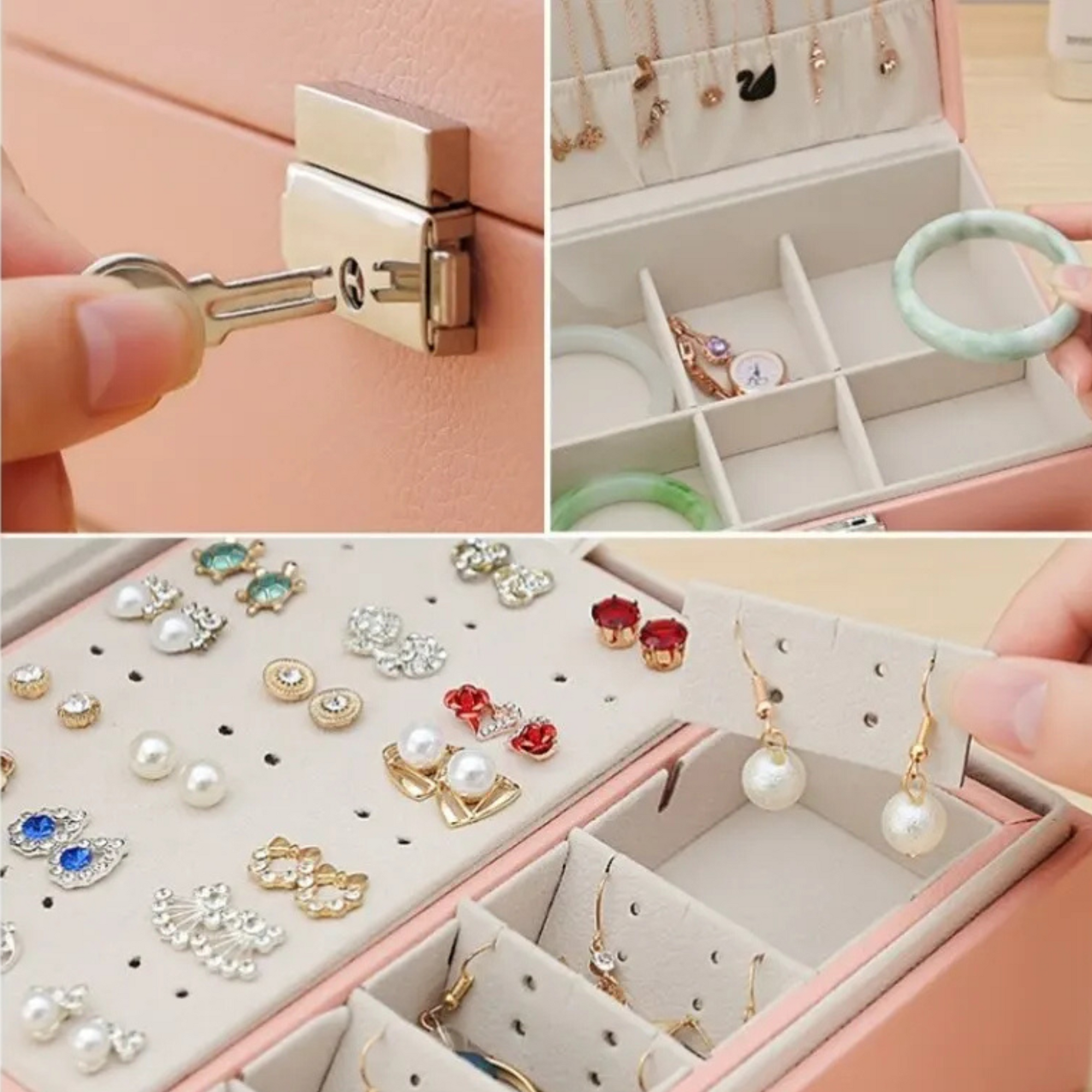 Boite Bijoux Cuir Velours Double Niveau