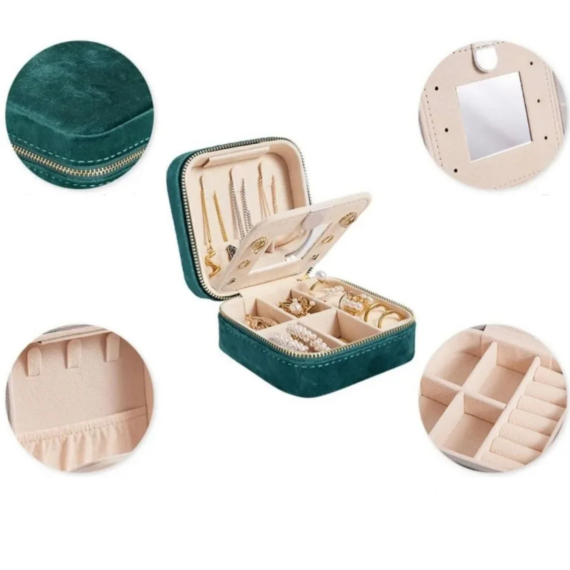 Boite Bijoux Velours Vert Emeraude Poche