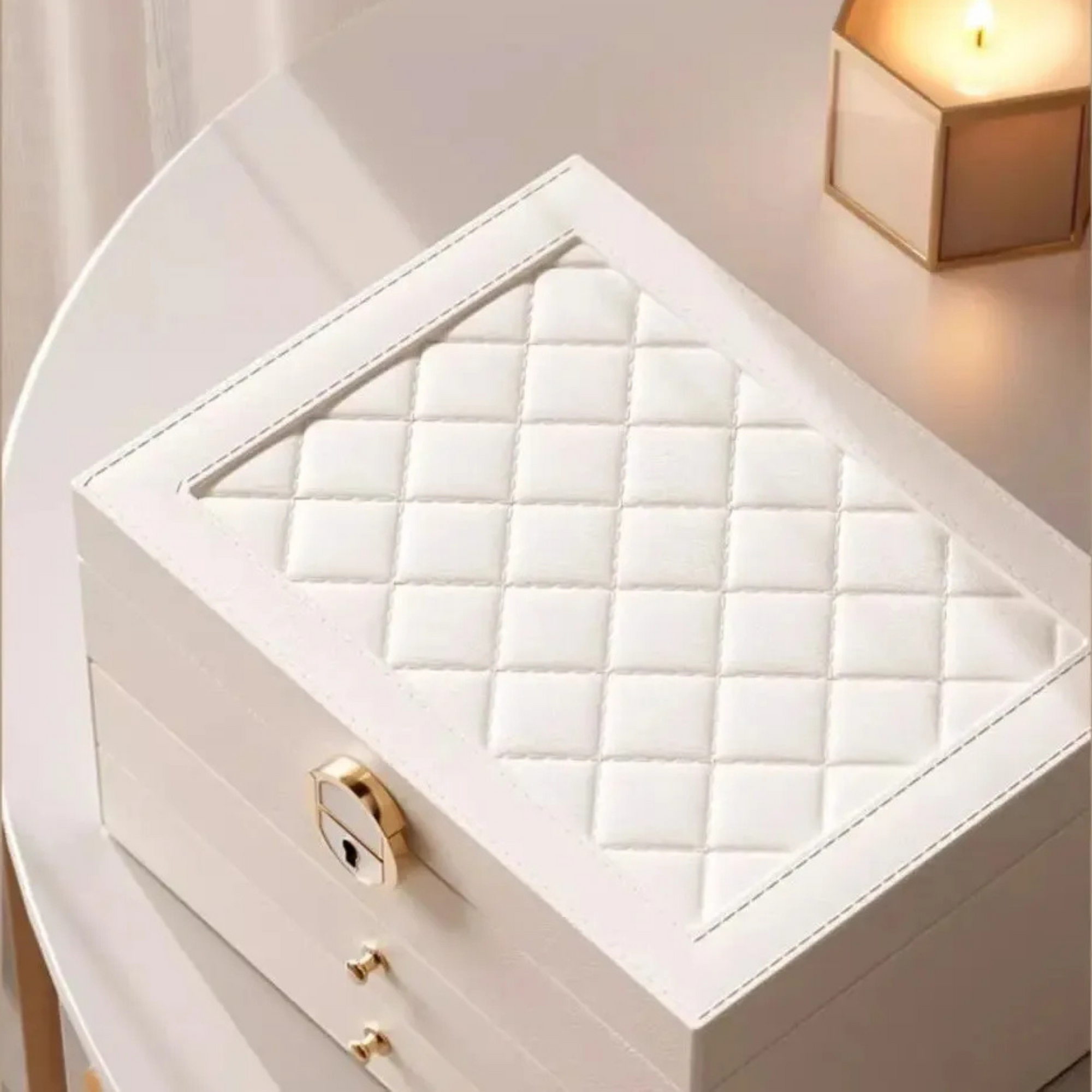Boite Bijoux Cuir Velours Double Niveau Matelasse