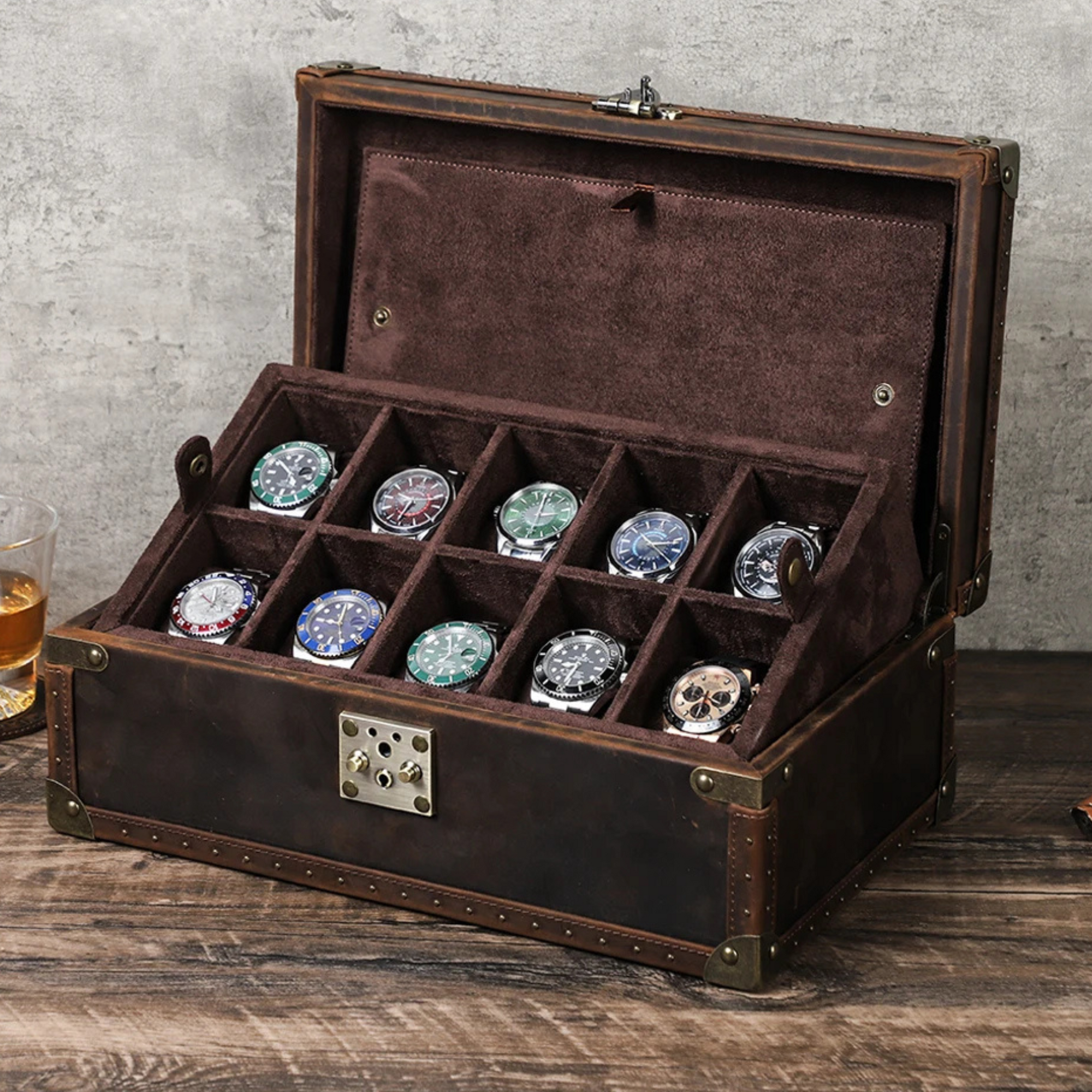 Boite Montres Cuir Brut Velours 10 Places