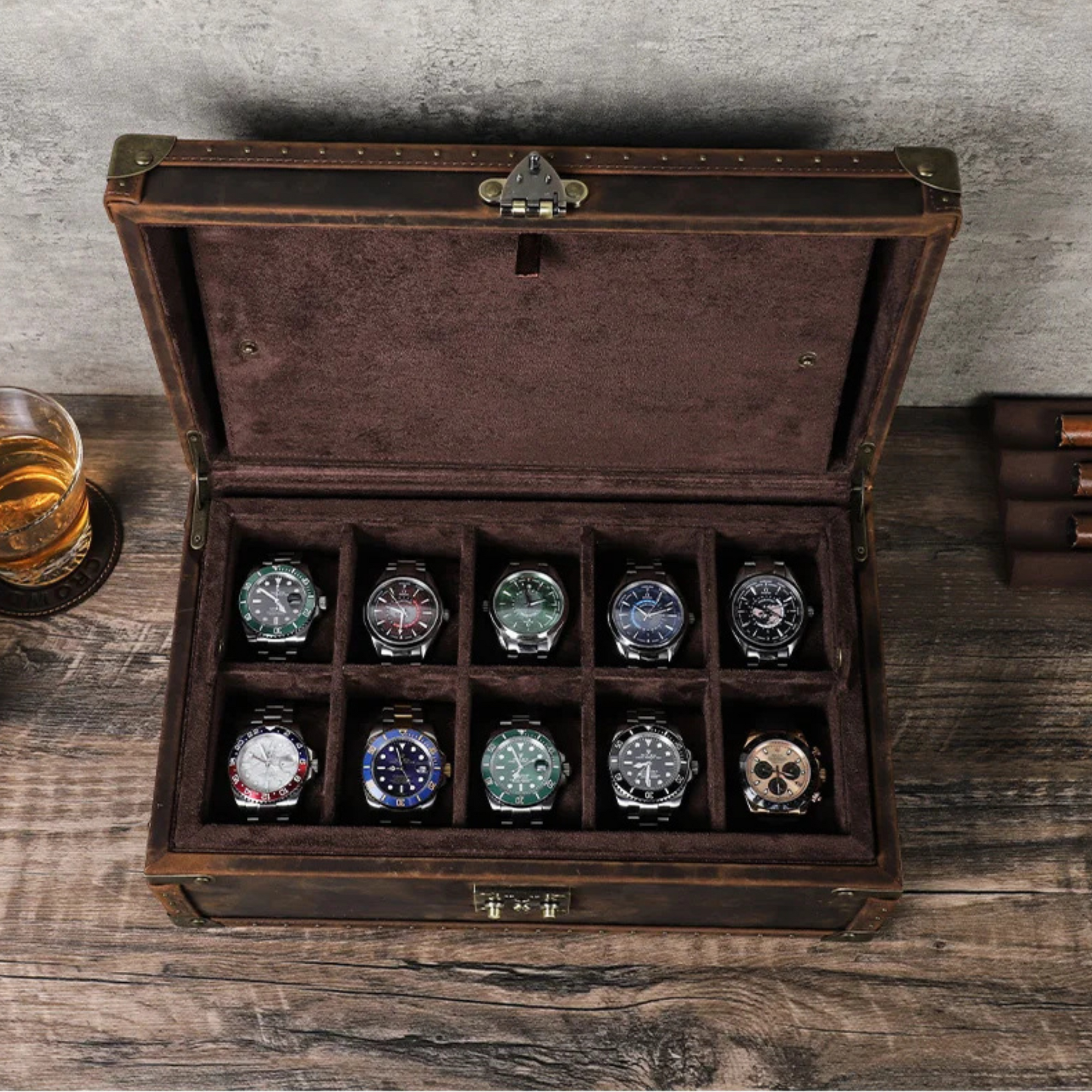 Boite Montres Cuir Brut Velours 10 Places