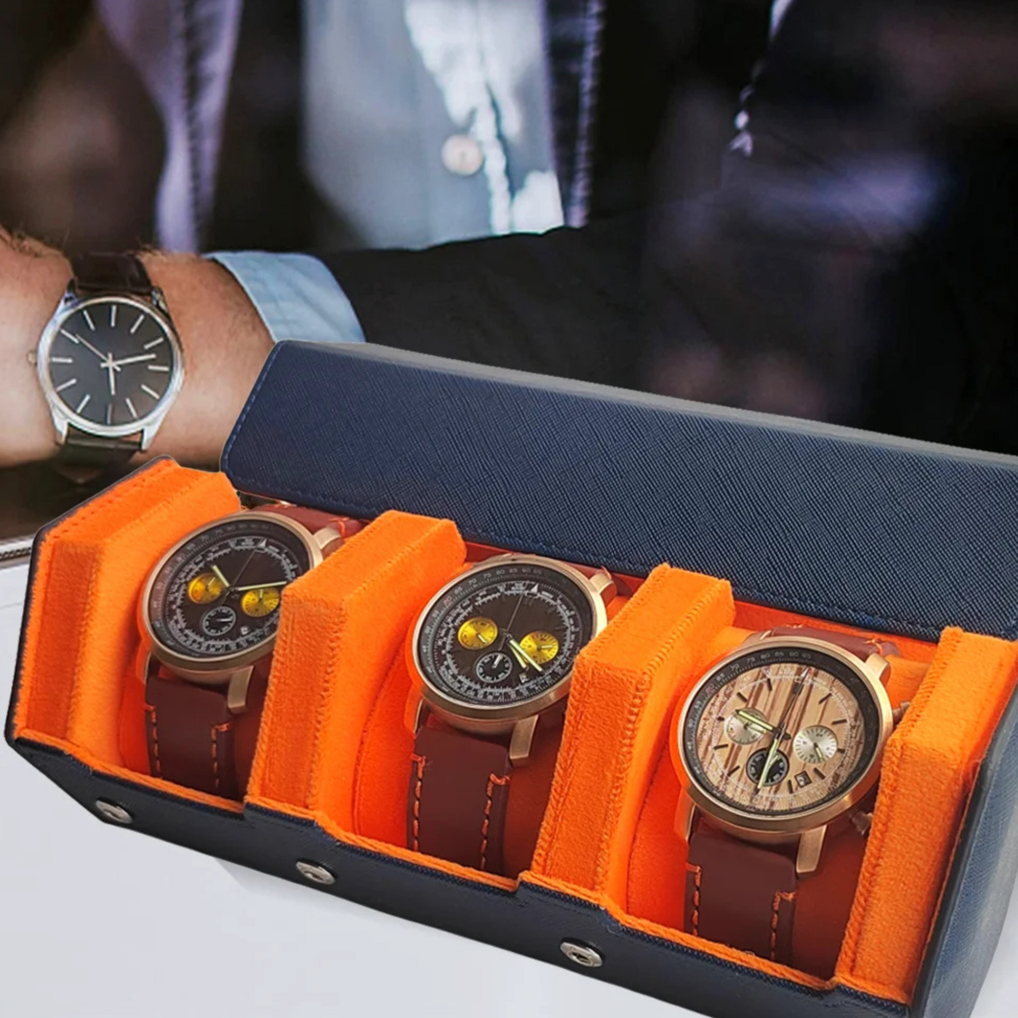 Boîte à Montres Cuir Hexagonale Texturée