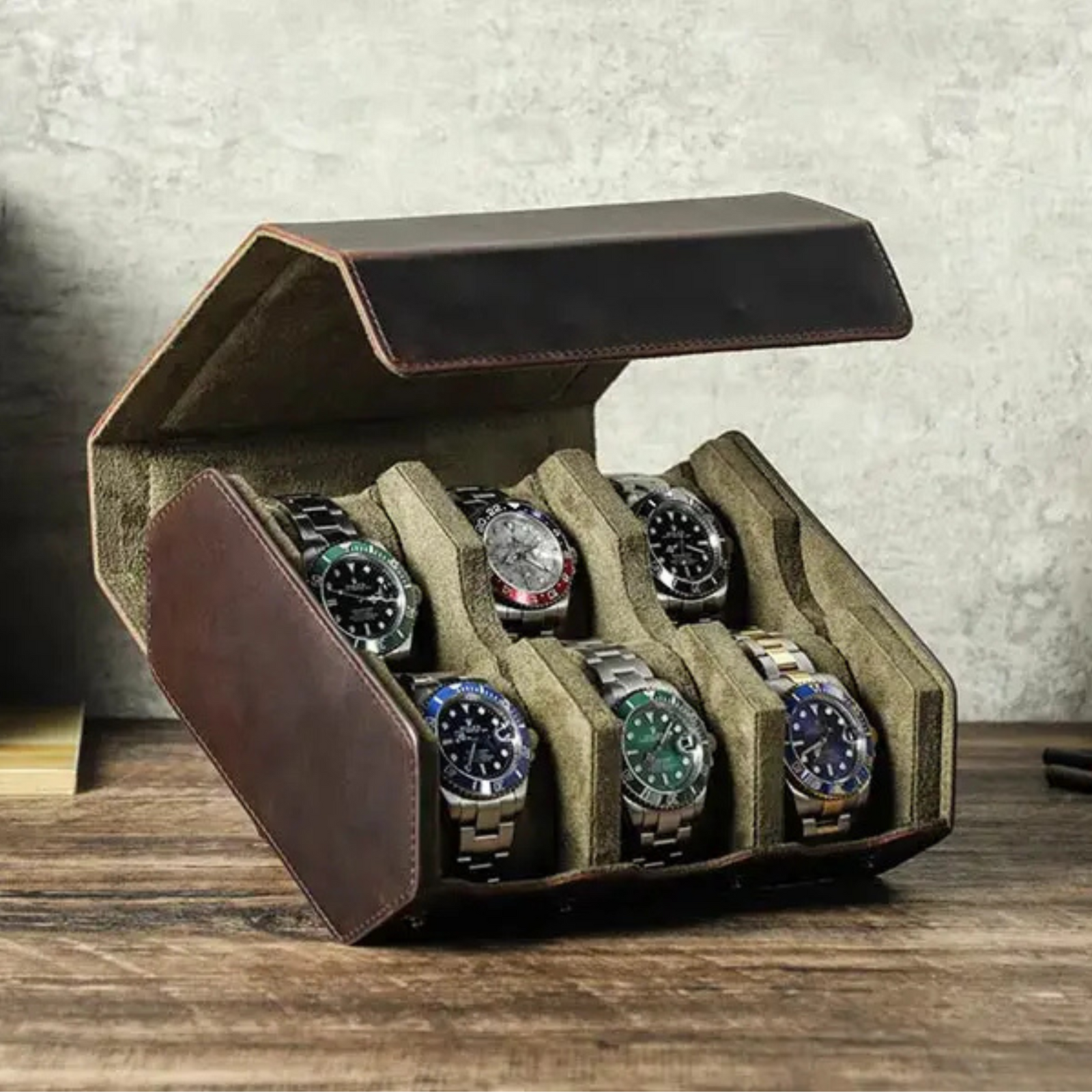 Etui Hexagonal Cuir 6 Montres