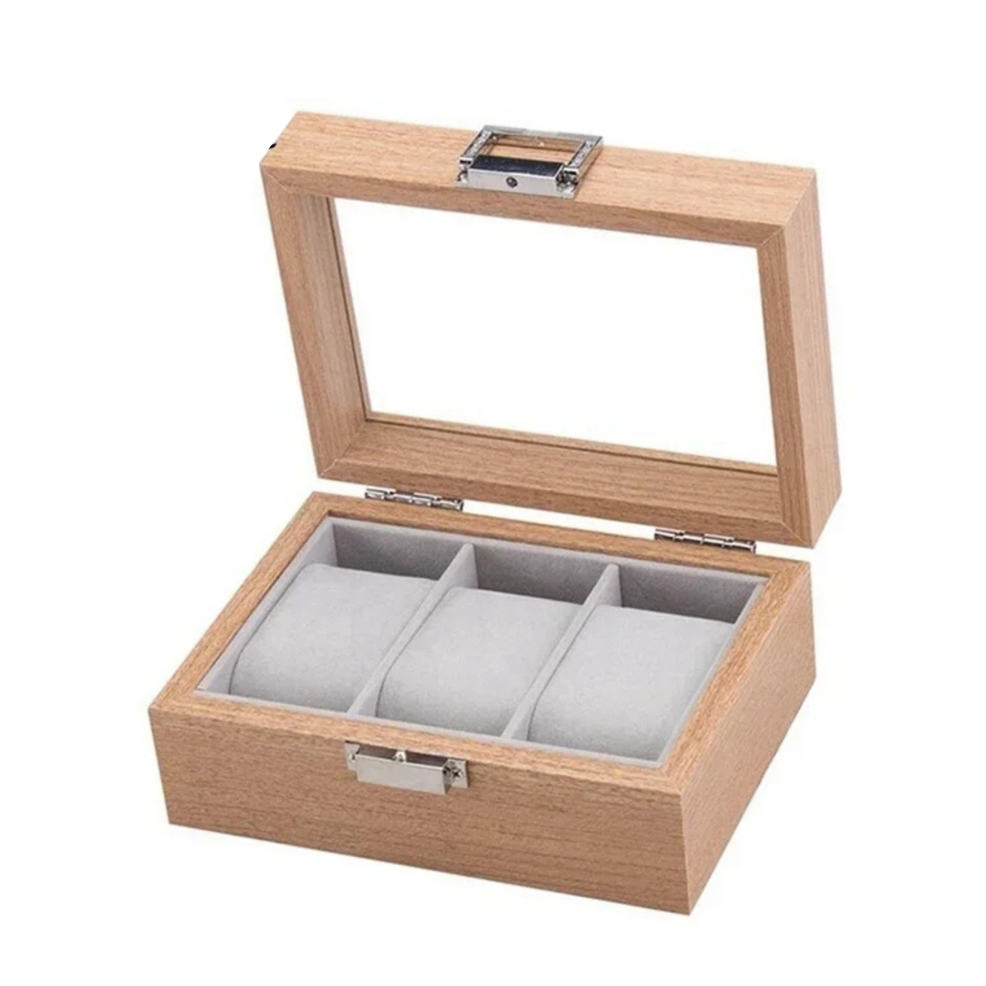 Boite Montres Bois Noyer Velours 3 Places