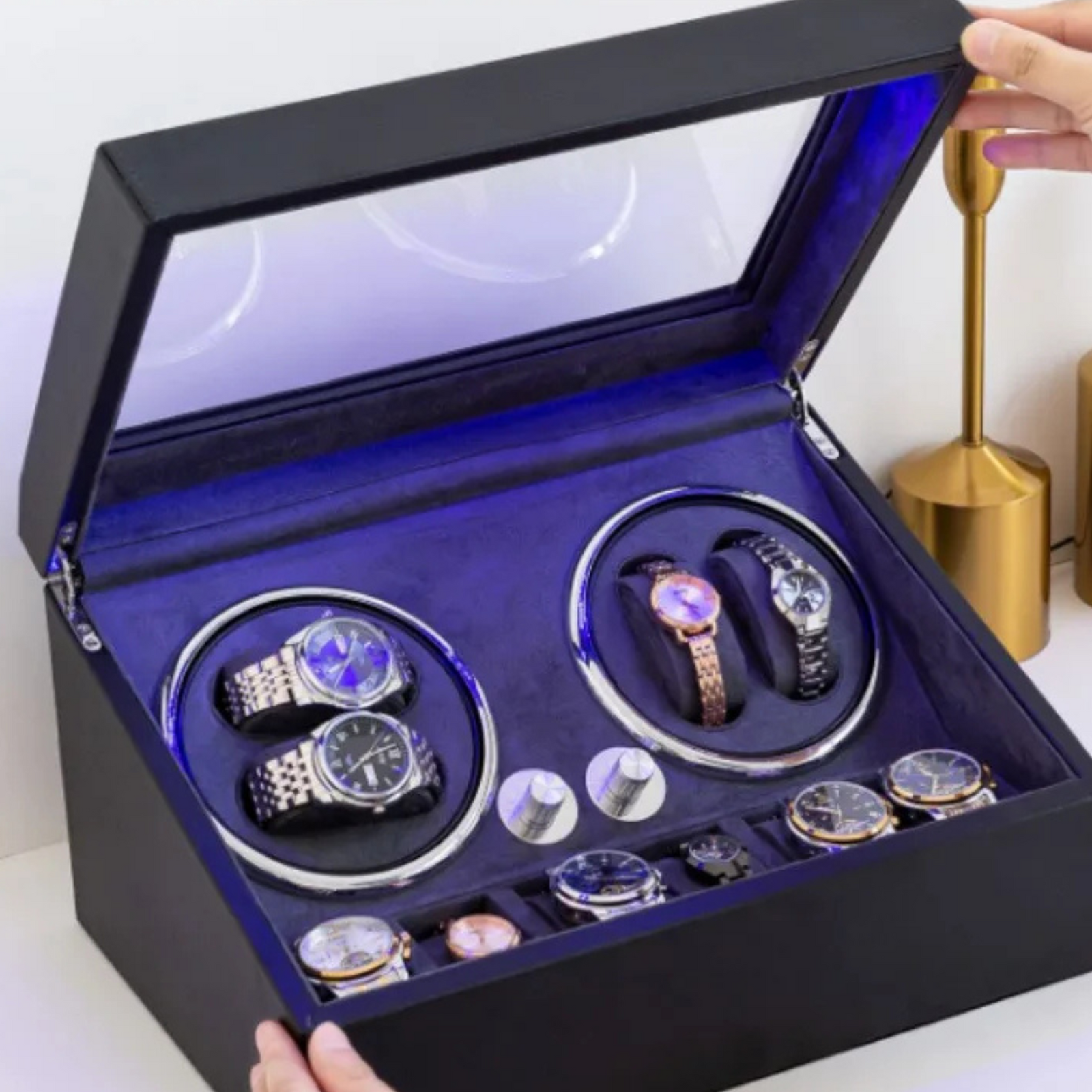 Remontoir Montre Bois Noir Brillant 10 Emplacements