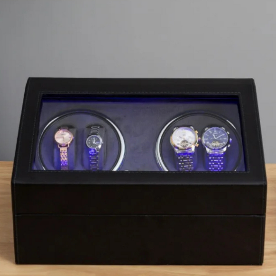 Remontoir Montre Automatique 4+6 Montres Simili Cuir Noir